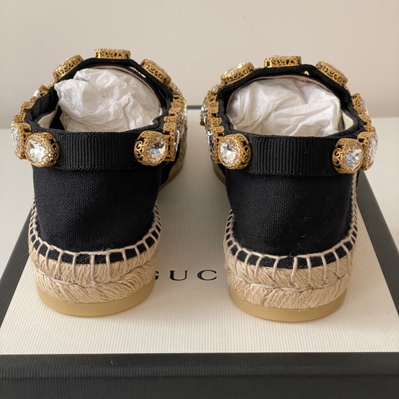 sz 35G - Gucci Espadrilles Crystal Canvas Black Pepita - Picture 3 of 5